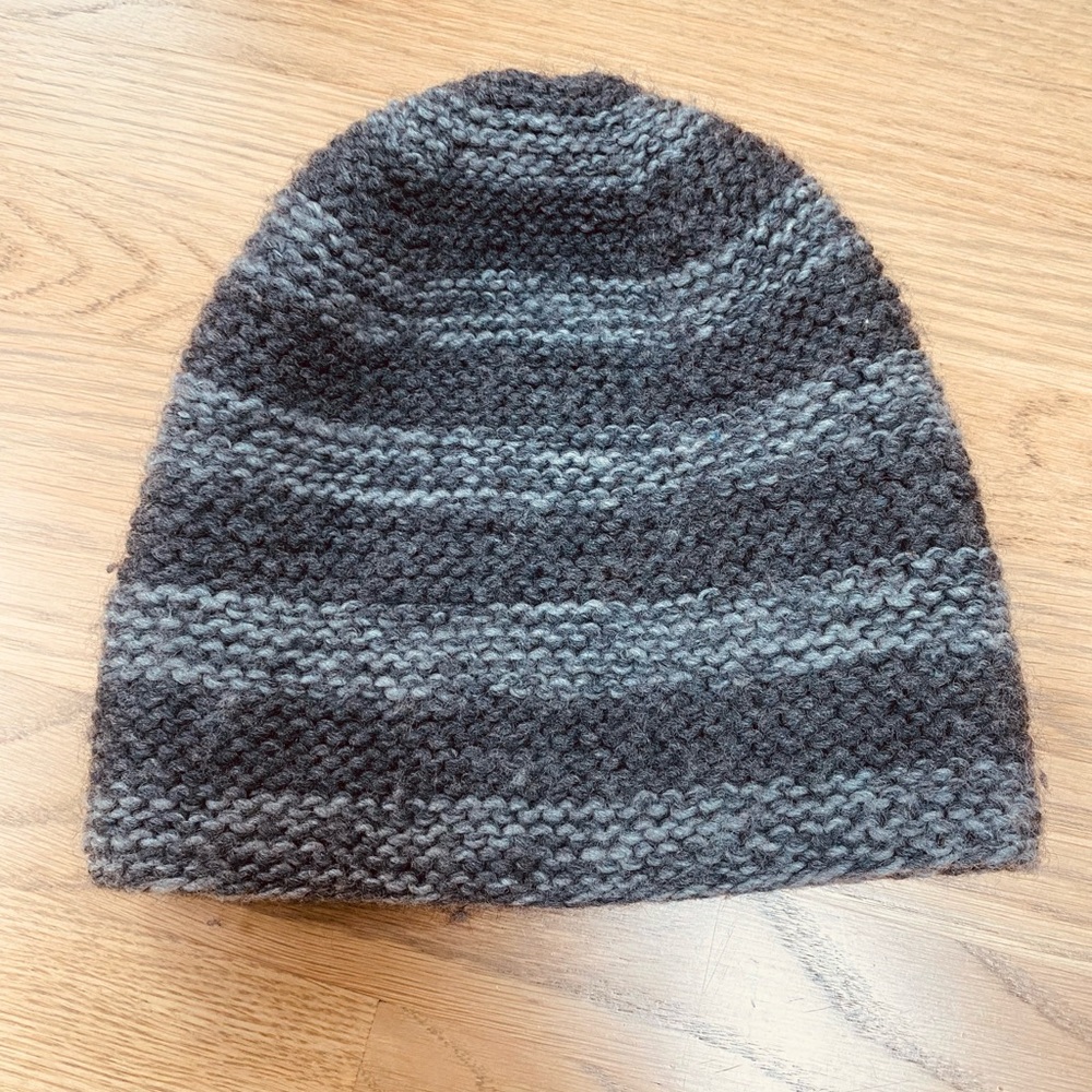 Nirvanna Designs Striped Gray Slouchy Merino Wool Knit Beanie